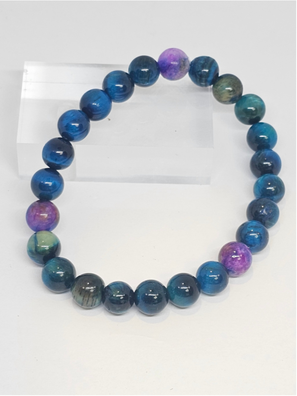 Hand Crafted Glitter Tiger's Eye Beaded Bracelet 7.25"